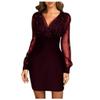 Elegant Sequins Dress for Women Retro Mesh Long Sleeve Sexy V Neck Formal Party Bodycon Dresses view 1