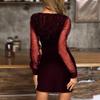 Elegant Sequins Dress for Women Retro Mesh Long Sleeve Sexy V Neck Formal Party Bodycon Dresses view 3