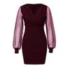 Elegant Sequins Dress for Women Retro Mesh Long Sleeve Sexy V Neck Formal Party Bodycon Dresses view 4