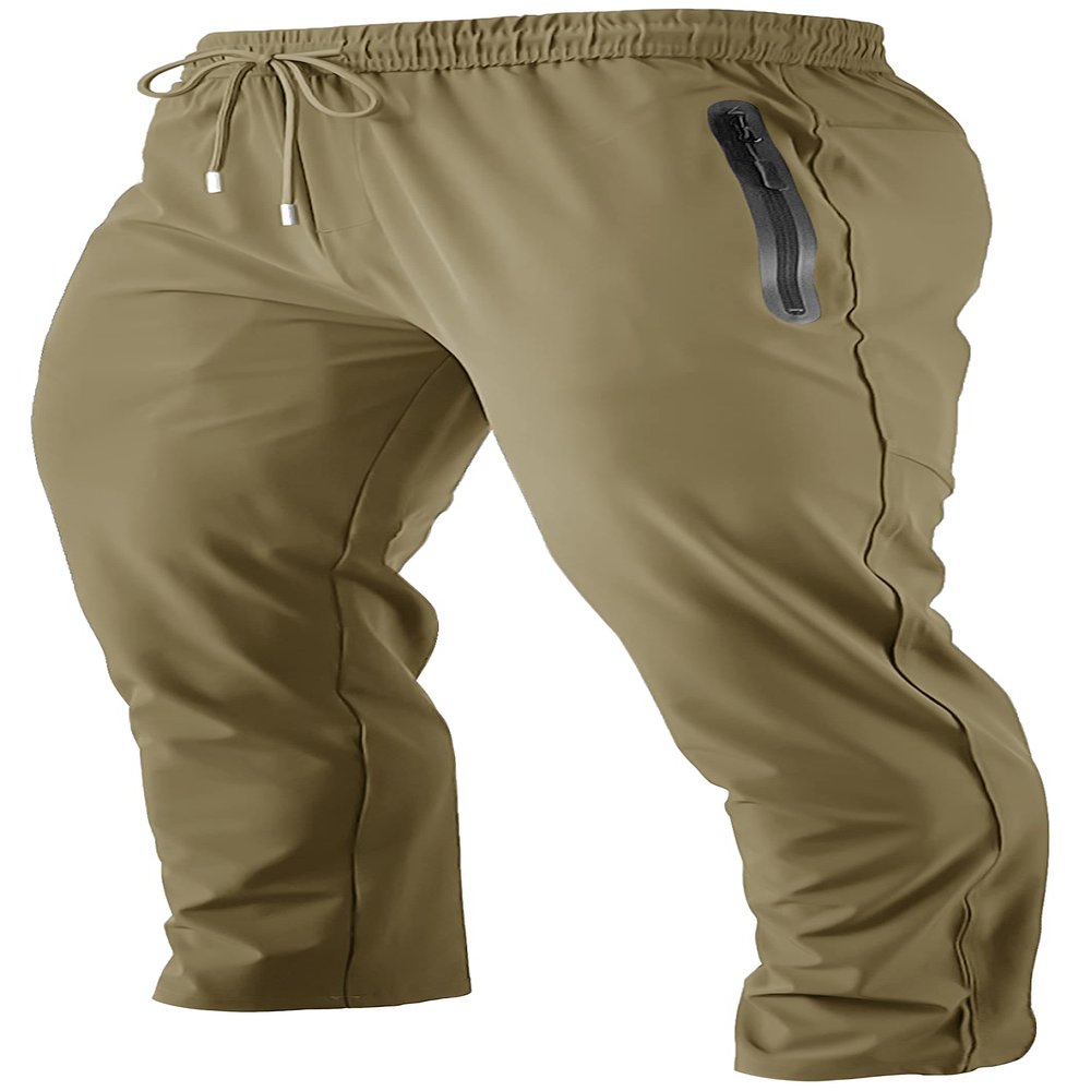 Men's Lightweight Quick Dry Hiking Running Pants Outdoor Sports Breathable Zipper Pockets Athletic Work Pants Khaki M
