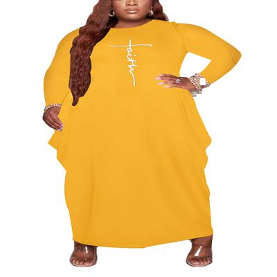 AIIYYQB Women's Casual Loose Plus Size Maxi Dress Faith Print Long Sleeve Baggy Long T-Shirt Tunic Dress with Pockets