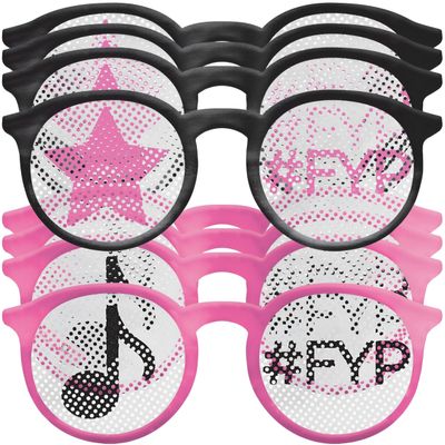 Black & Pink Internet Famous Metallic Printed Glasses - Standard Size - Adorable & Fun Design Perfect For Celebrations, Gatherings, and Social Media Moments - Pack Of 8