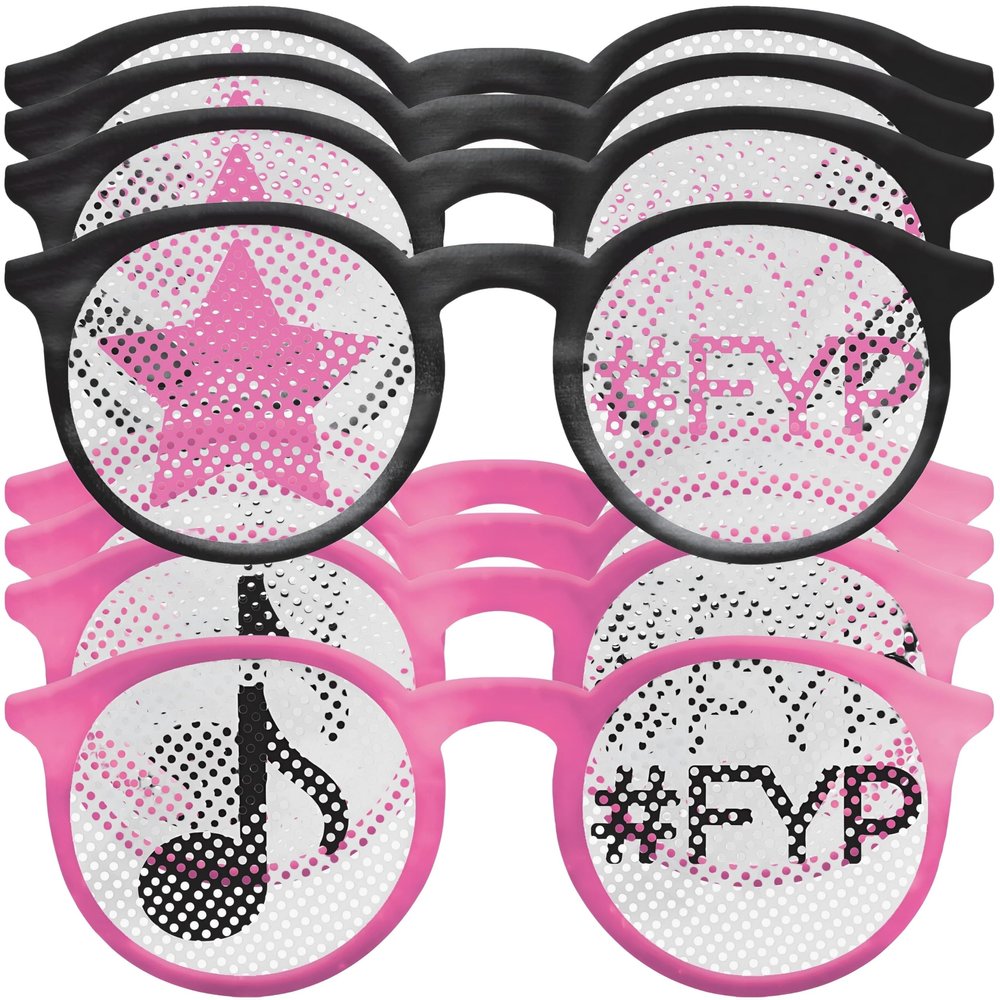 Black & Pink Internet Famous Metallic Printed Glasses - Standard Size - Adorable & Fun Design Perfect For Celebrations, Gatherings, and Social Media Moments - Pack Of 8