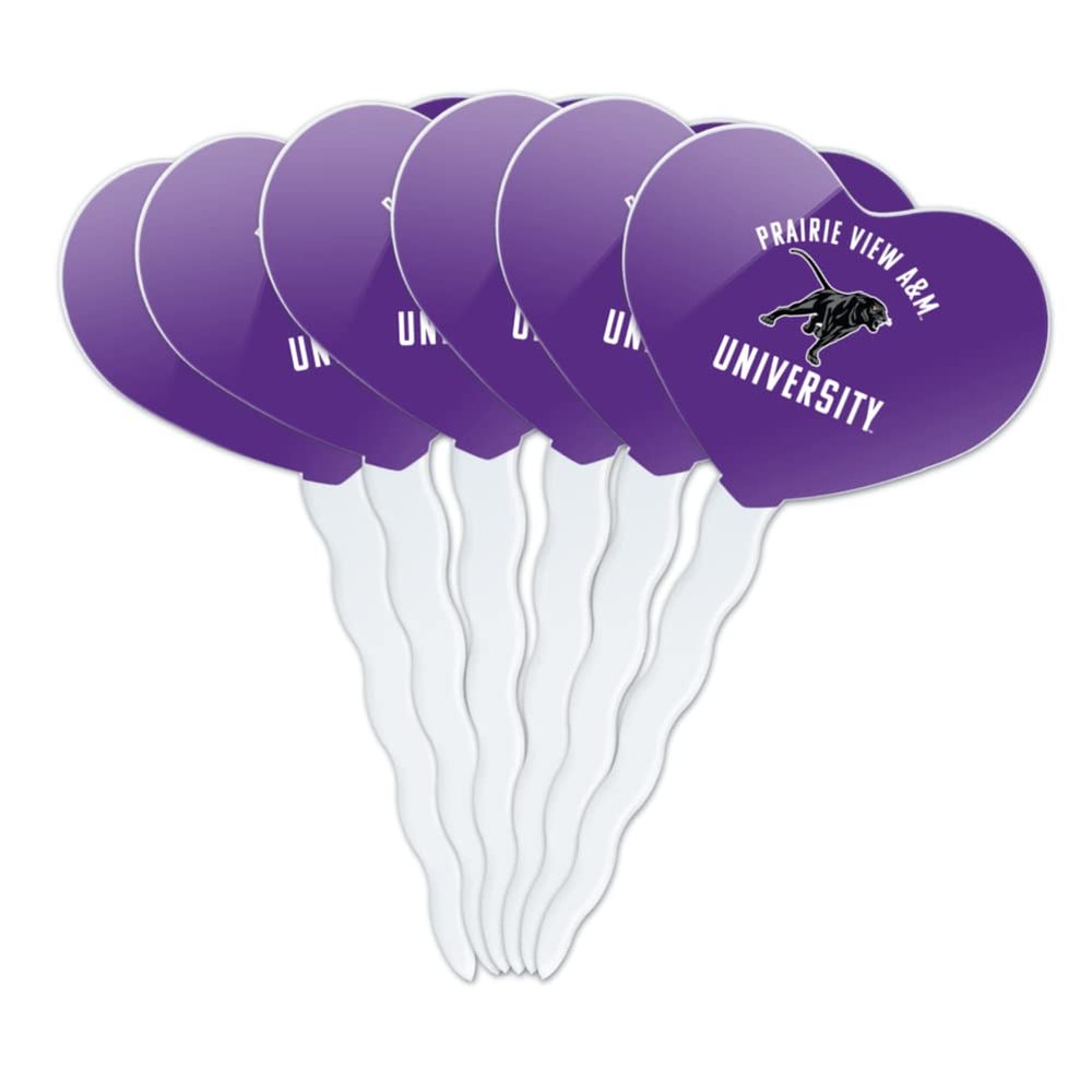 GRAPHICS & MORE Prairie View A&M Panthers Logo Heart Love Cupcake Picks Toppers Decoration Set of 6