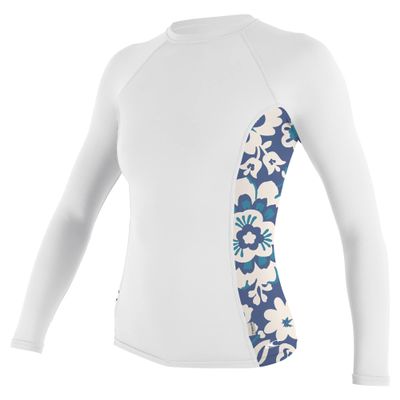 Women's Side Print Long Sleeve Rash Guard, White/CrisFlor, Large