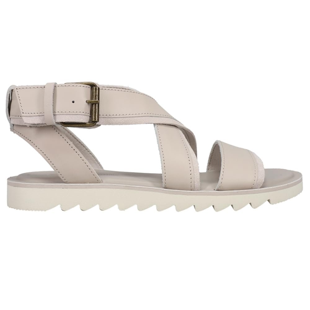 TOMS Women's Sidney Tread Leather and Suede Flat Sandal, Putty, 7