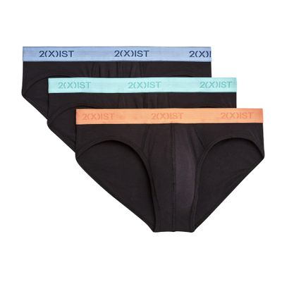 2(X)IST Mens Essential Cotton No Show 3-pack Briefs, Black-aruba Blue/Blue Bell/Peach Pie Waistband, X-Large US