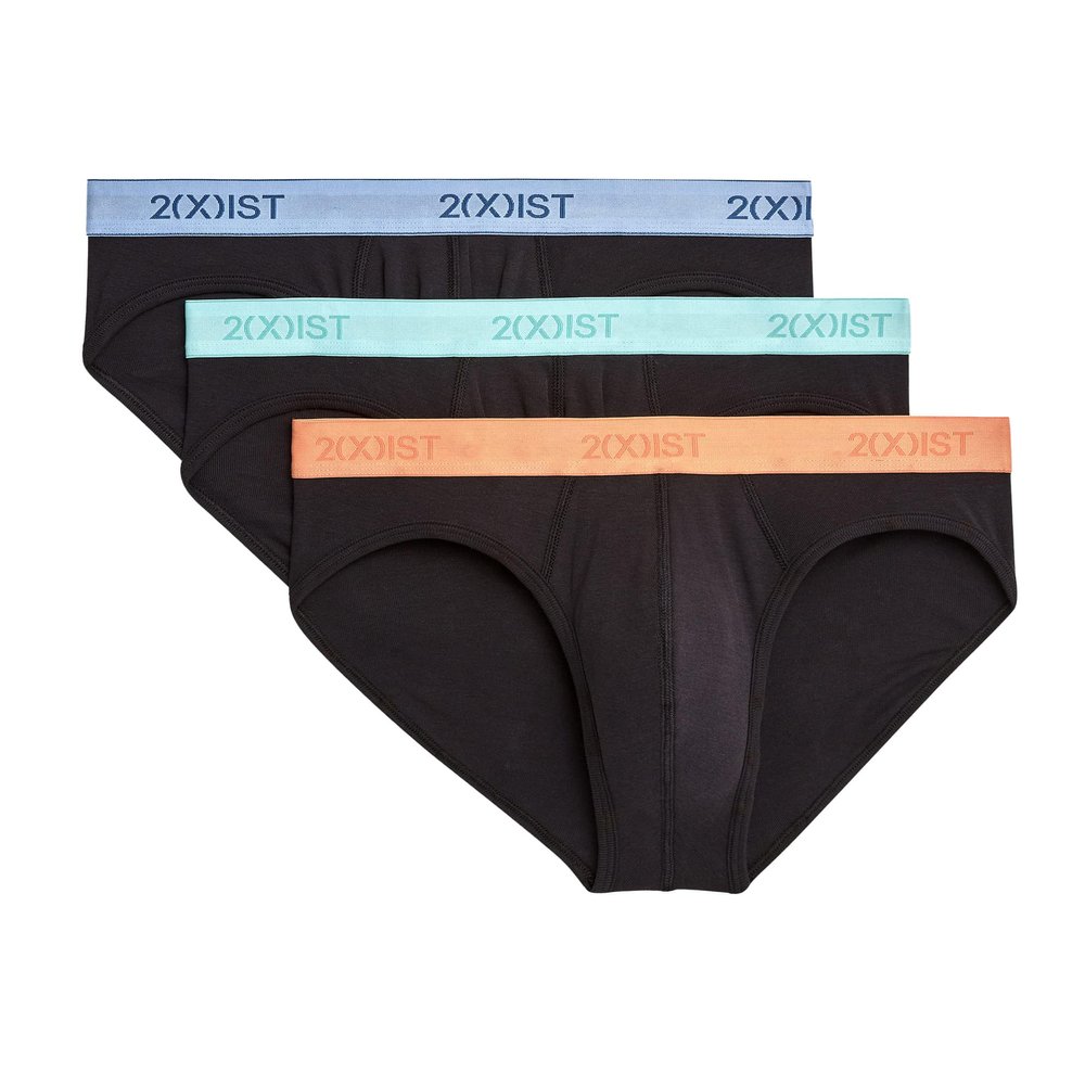2(X)IST Mens Essential Cotton No Show 3-pack Briefs, Black-aruba Blue/Blue Bell/Peach Pie Waistband, X-Large US