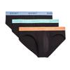 2(X)IST Mens Essential Cotton No Show 3-pack Briefs, Black-aruba Blue/Blue Bell/Peach Pie Waistband, X-Large US