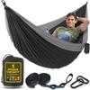 Durable Hammock 400 lb Capacity, Nylon Camping Hammock Chair - Double or Single Sizes w/Tree Straps and Attached Carry Bag - for Travel/Backpacking/Beach/Backyard (Medium, Black & Light Grey) view 1