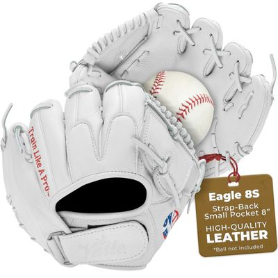 Valle Eagle 8S Strap-Back Small Pocket 8 Baseball Training Glove - Infield Soft Leather Mitt for Fielding - Practice Gear, Softball Trainer, Sports Essentials - Right or Left Hand Throw
