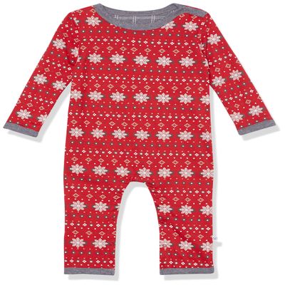HonestBaby Holiday Outfit Sets Tops and Bottoms 100% Organic Cotton for Baby and Toddler Boys, Unisex, Fair Isle Red, Newborn