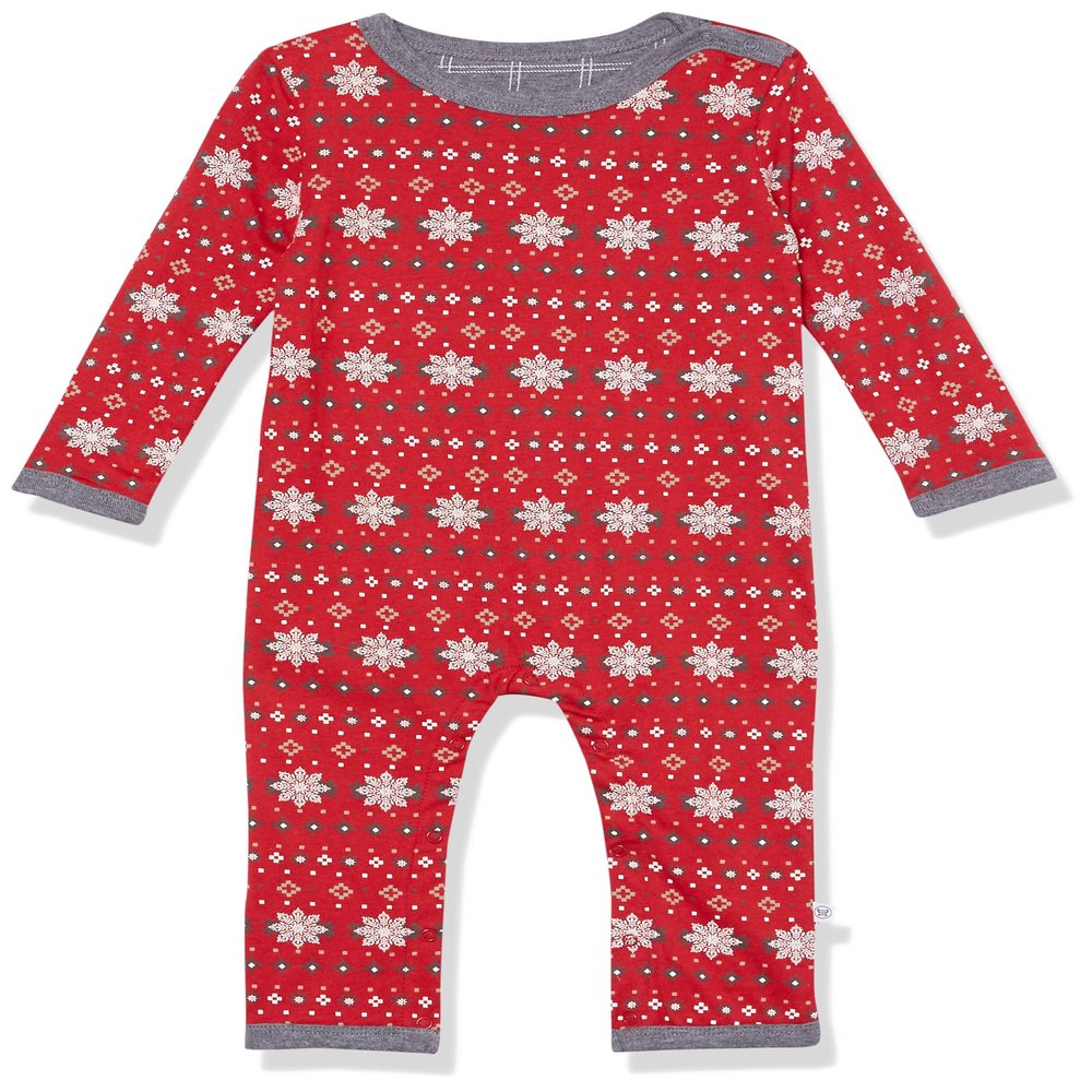 HonestBaby Holiday Outfit Sets Tops and Bottoms 100% Organic Cotton for Baby and Toddler Boys, Unisex, Fair Isle Red, Newborn