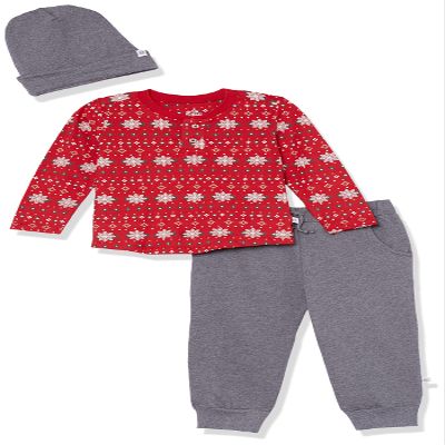 HonestBaby Holiday Outfit Sets Tops and Bottoms 100% Organic Cotton for Baby and Toddler Boys, Unisex, Fair Isle Red, 2T