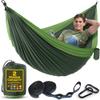 Durable Hammock 500 lb Capacity, Nylon Camping Hammock Chair - Double or Single Sizes w/Tree Straps and Attached Carry Bag - for Travel/Backpacking/Beach/Backyard (Large, Forest Green & Lima Green) view 1