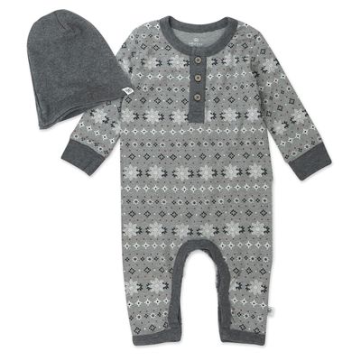 HonestBaby Holiday Outfit Sets Tops and Bottoms 100% Organic Cotton for Baby and Toddler Boys, Unisex, Fair Isle Gray, 24 Months