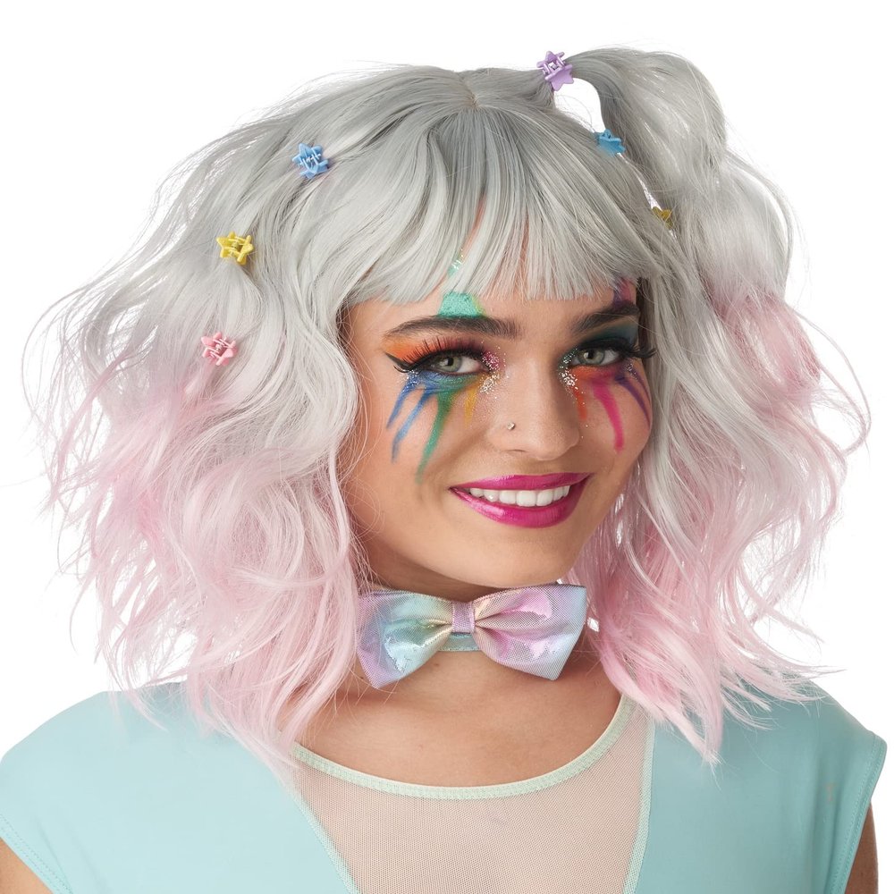 California Costumes, Pastel Textured Long Bob Wig, Grey/Pink Ombre