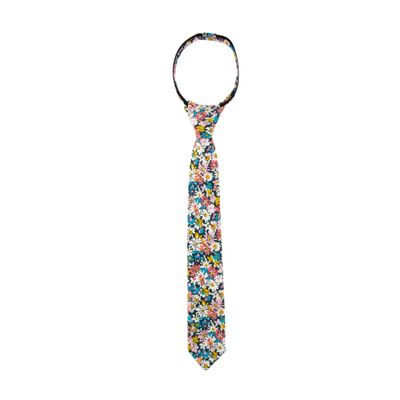 Spring Notion Boys' Cotton Floral Print Zipper Neckties in Trendy Colors, 71-Navy Coral Small