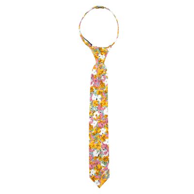 Spring Notion Boys' Cotton Floral Print Zipper Neckties in Trendy Colors, 68-Pink Yellow Large
