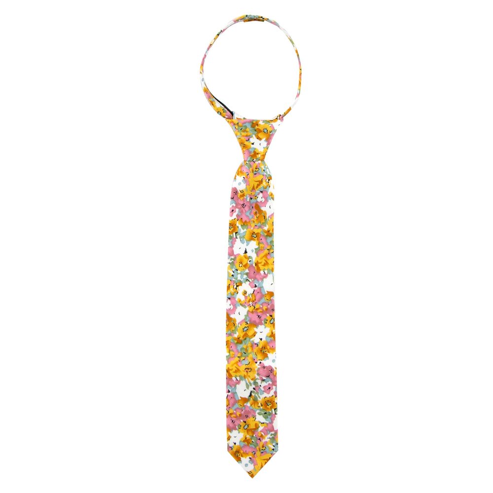 Spring Notion Boys' Cotton Floral Print Zipper Neckties in Trendy Colors, 68-Pink Yellow Large