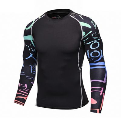 YONGHS Men's Splice UV Sun Protection UPF 50+ Skins Rash Guard Long Sleeves Compression Shirts Top Type C XX-Large