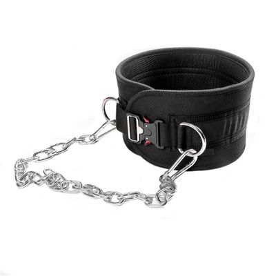 HemeraPhit Pull-up Belt Weighted Dip Belt with Chain Double D-ring Weightlifting Back Support Strap Home Gym Equipment Waist Belt (with metal buckle)