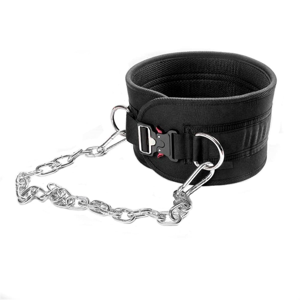 HemeraPhit Pull-up Belt Weighted Dip Belt with Chain Double D-ring Weightlifting Back Support Strap Home Gym Equipment Waist Belt (with metal buckle)