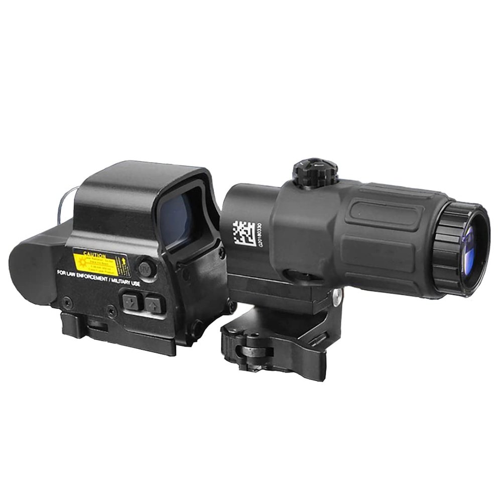 558+3X Sight, Optical Holographic Hybrid Sight with 3X Magnifier, 558 Green/Red Dot Reflex Sight Scope + G33 Magnifying Glass Combo, Quick Release Rollover Multiplier, for 20mm Rail Mount (Black)