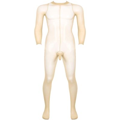 Sywiyi Mens Stretchy Sheer Mesh Bodystocking Long Sleeve Closed Toe Ultra-Thin Full Body Pantyhose Nude A One Size