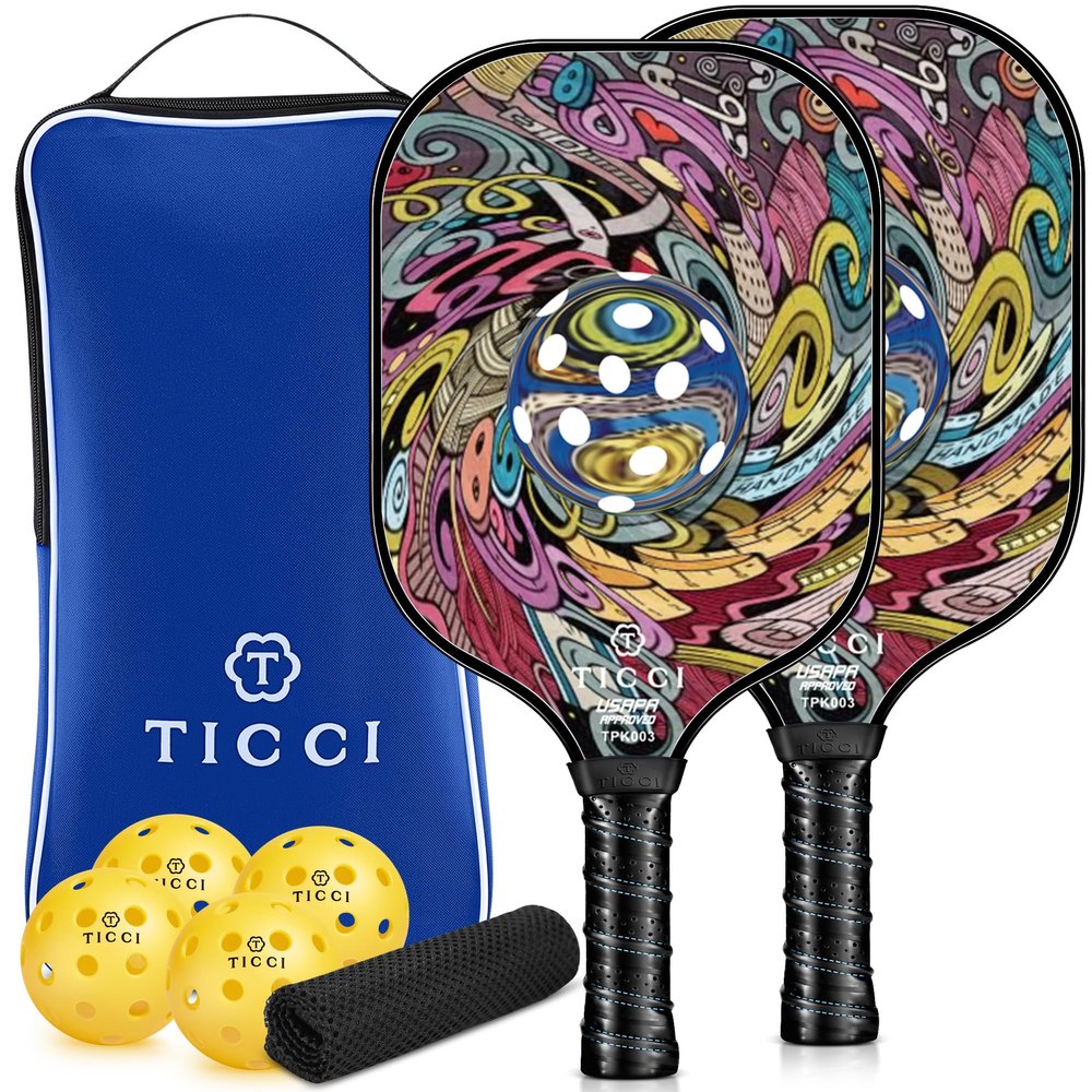 Pickleball Paddles Set of 2, USAPA Approved Fiberglass Pickleball Set with 4 Balls & Carry Bag, Lightweight Rackets for Beginners & Adults
