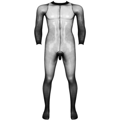 Sywiyi Mens Stretchy Sheer Mesh Bodystocking Long Sleeve Closed Toe Ultra-Thin Full Body Pantyhose Black A One Size