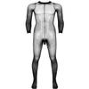 Sywiyi Mens Stretchy Sheer Mesh Bodystocking Long Sleeve Closed Toe Ultra-Thin Full Body Pantyhose Black A One Size view 1