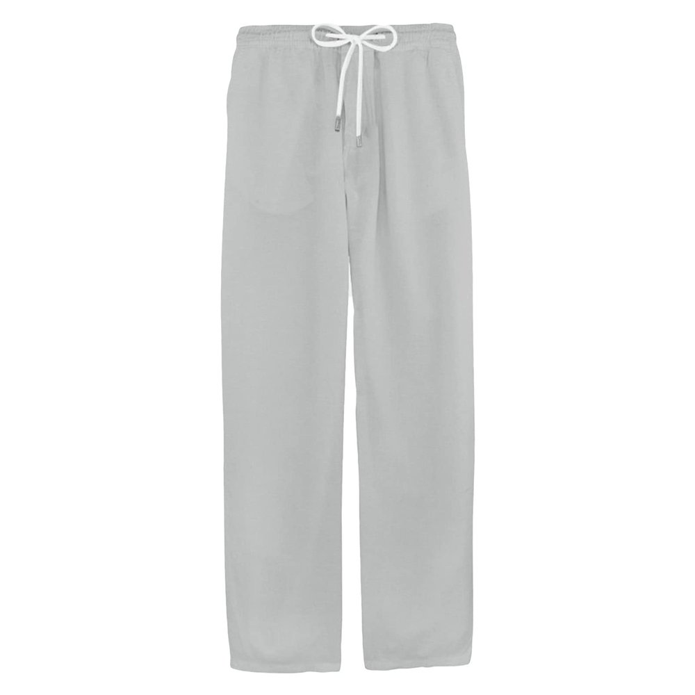Maiyifu-GJ Men's Drawstring Linen Cotton Pants Lightweight Summer Beach Yoga Pant Elastic Waist Casual Loose Fit Trousers (Grey,XX-Large)
