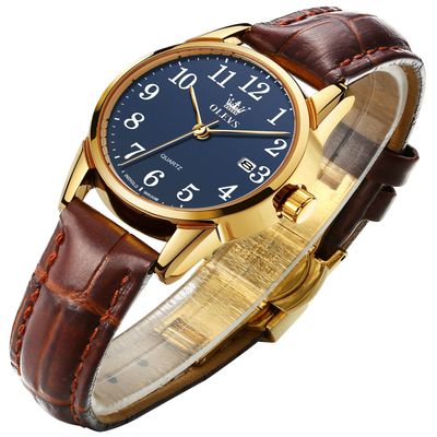 OLEVS Women Watches Blue Dial Brown Leather Dress Ladies for Female Analog Quartz Wrist Watch with Date Waterproof Classic Casual