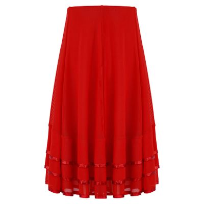 Loloda Girls Kids Chiffon A-Line Flared Maxi Skirts Elastic High Waist Pleated Skater Long Skirts Summer Wear Red 10 Years