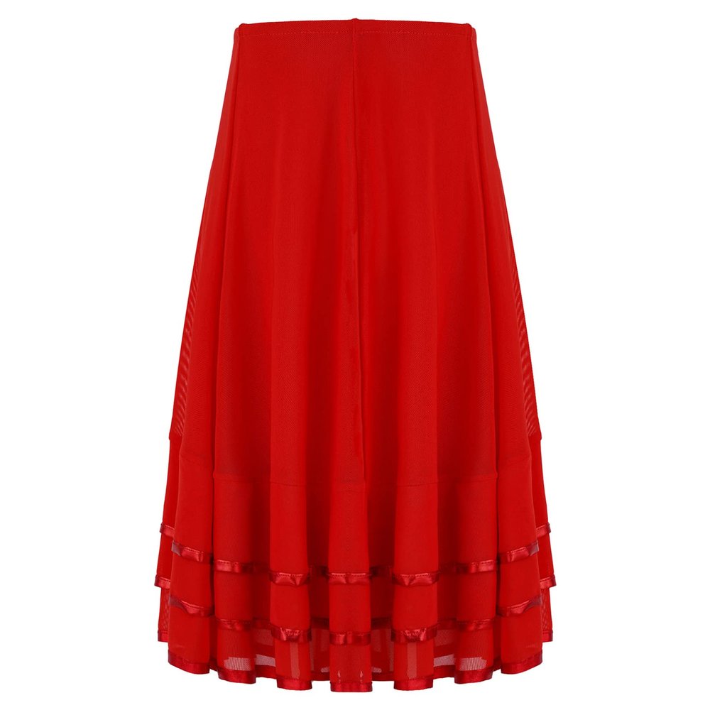 Loloda Girls Kids Chiffon A-Line Flared Maxi Skirts Elastic High Waist Pleated Skater Long Skirts Summer Wear Red 10 Years