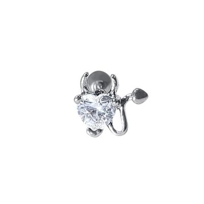 16g Surgical Steel Ear Cartilage Earring Heart Silver CZ Devil Horns Dainty Stud Earrings Tragus Helix Barbell Conch Piercing Jewelry for Women