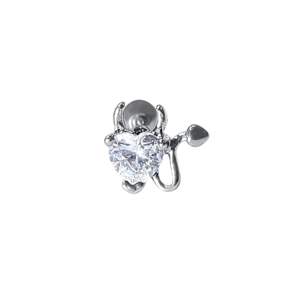 16g Surgical Steel Ear Cartilage Earring Heart Silver CZ Devil Horns Dainty Stud Earrings Tragus Helix Barbell Conch Piercing Jewelry for Women