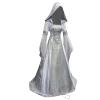 Women's Medieval Dress Renaissance Vintage Hooded Maxi Dresses Cosplay Costume Square Collar Gothic Party Long Gown Silver view 1