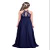 Alvivi Flower Girls Halter Lace Chiffon Dress Junior Bridesmaid Wedding Maxi Dress Party Evening Ball Gowns Navy Blue 12 Years view 2