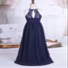 Alvivi Flower Girls Halter Lace Chiffon Dress Junior Bridesmaid Wedding Maxi Dress Party Evening Ball Gowns Navy Blue 12 Years view 4