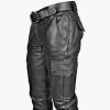 Men's Faux Leather Biker Pants Retro Metallic Punk Motocycle Pant Multi Pockets Stretch PU Leather Trousers (Black,Medium) view 4