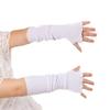 QUUPY 1 Pair White Lotus Leaf Edge Stretch Fingerless Gloves Long Over Elbow Thumbhole Arm Warmer Winter Autumn Soft Arm Sleeve for Women Girls 15.75 view 2