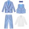 Hularka Baby Boys' 4-Piece Suit Set with Dress Shirt Vest Jacket Pants and Bow Tie Formal Wear Wedding Outfits for Kids Blue 3 Years view 3