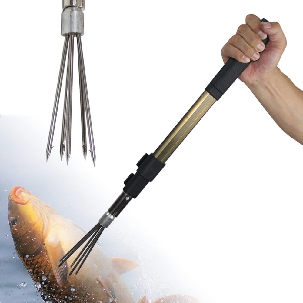 41" Aluminum Alloy Telescopic Rod 5-Prong Harpoon, Replaceable Harpoon, Hunting Fish Gig Gaff Fork Hook 8MM Screw for Catching Fish Frog Mole