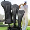Premium Golf Club Covers, 3 Pack Golf Club Head Covers for Driver, Fairway Woods and Hybrid, Golf Head Covers Fit Most Golf Clubs PU Leather Classic Black view 1