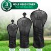 Premium Golf Club Covers, 3 Pack Golf Club Head Covers for Driver, Fairway Woods and Hybrid, Golf Head Covers Fit Most Golf Clubs PU Leather Classic Black view 2