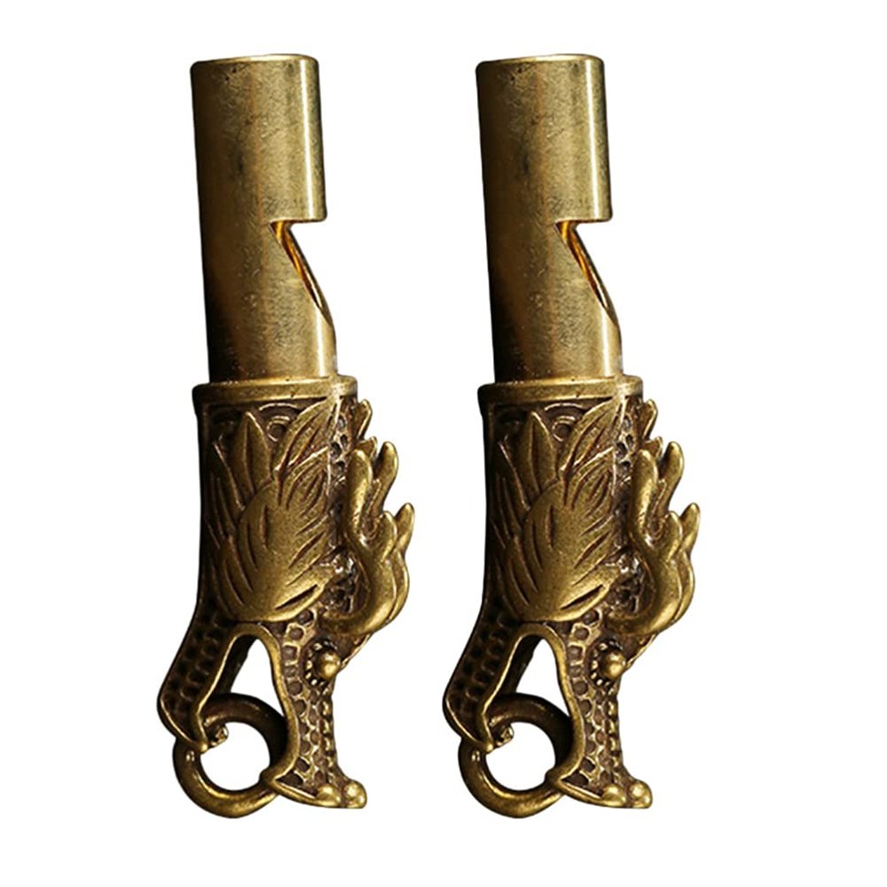 STOBOK Brass Dragon Whistle: 2pcs Emergency Whistle Loud Survival Whistle Keychain Bronze Carved Dragon Statue Charm for Survival Life Saving Hiking Festivals Camping, Pet Training