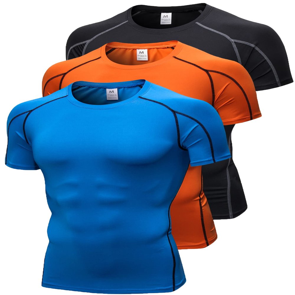 3 Pack Men's Compression Shirts Short Sleeve Workout T-Shirt Cool Dry Undershirts Baselayer Sport Cool Shirt Running Tops