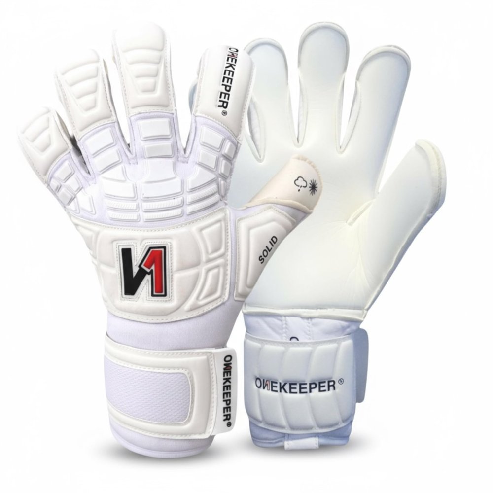 ONEKEEPER Solid White | Without Finger Protection | 3.5mm German Contact Latex | Professional Goalie Gloves for Youth & Adults (White, Size 8)